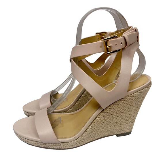 Michael Michael Kors Womens Espadrille Wedge Sandals Leather Strappy Size 7.5M - Picture 1 of 14